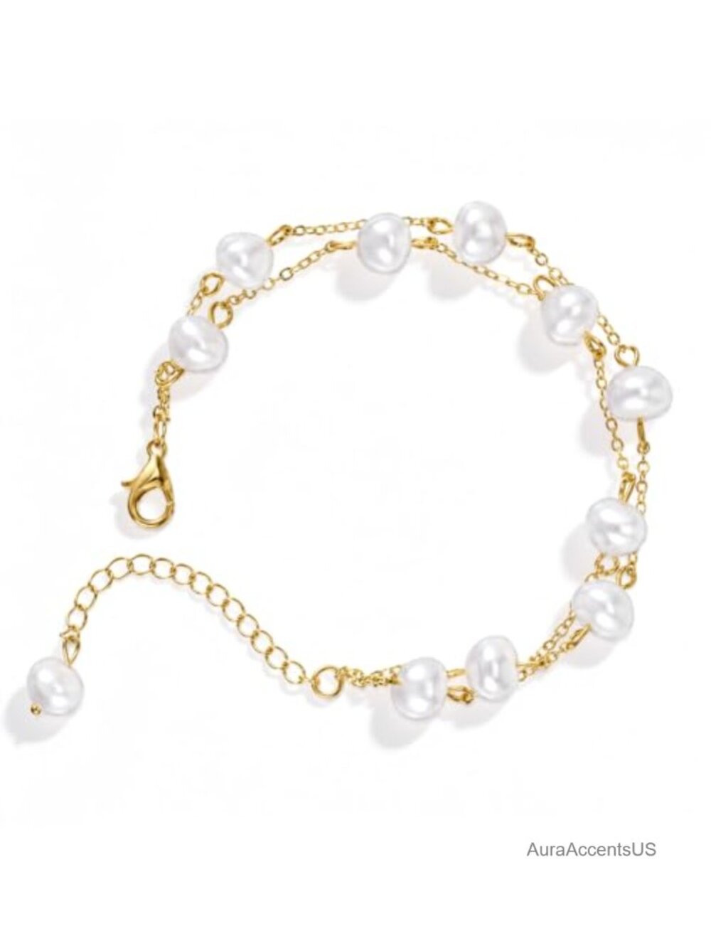 14K Gold Plated Pearl Bracelet, Dainty Stackable Jewelry for Women